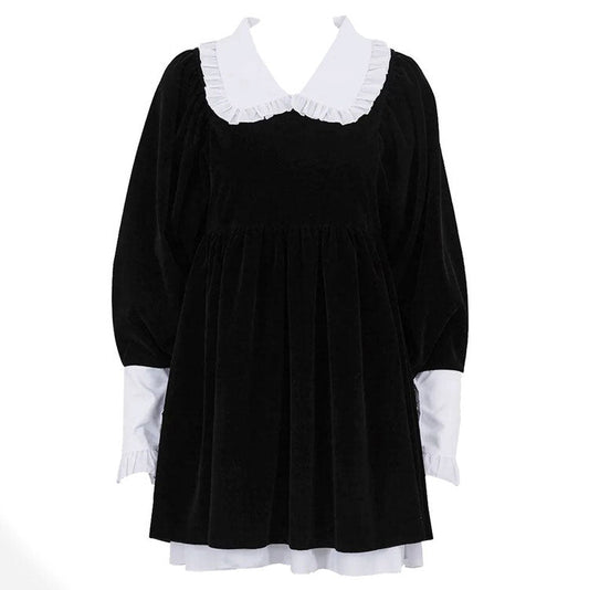 Velvet Collar Mini Black Dress SpreePicky