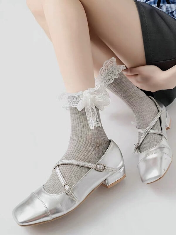 Silver Ballet Flats Shoes SpreePicky