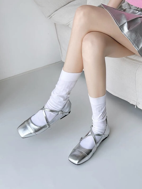 Silver Ballet Flats Shoes SpreePicky