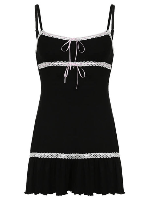 Luxury Black Lace Suspender Dress SpreePicky