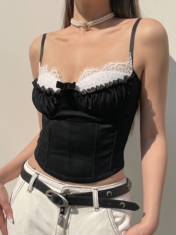 Black with White Lace Camisole SpreePicky