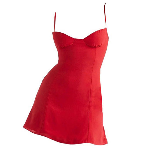 Bold Red Satin Mini Dress SpreePicky