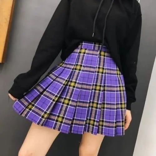 Plaid Pleated Egirl Skirt Purple Aesthetic • Aesthetic Shop L / Purple