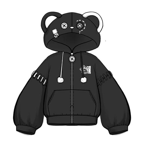 Harajuku Kawaii Broken Bears Hoodie ON600 - black / S -