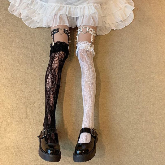 Lolita Lace Stockings Love Heart Rivet Leg Ring EG15716 - Egirldoll