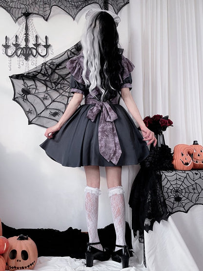 Halloween Costume Dark Maid Black Dress with Purple Apron mySite