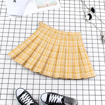 Plaid Uniform A-line High Waist Pleated Skirt Modakawa