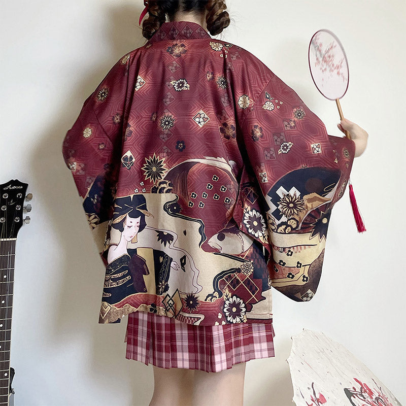 Vintage Anime Print Cardigan Kimono Outerwear modakawa