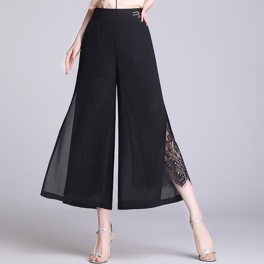 Chic Lace Stitching Split Wide Leg Pants modakawa