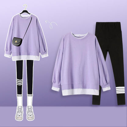 Casual Round Collar Sweatshirt Casual Leggings Set Modakawa