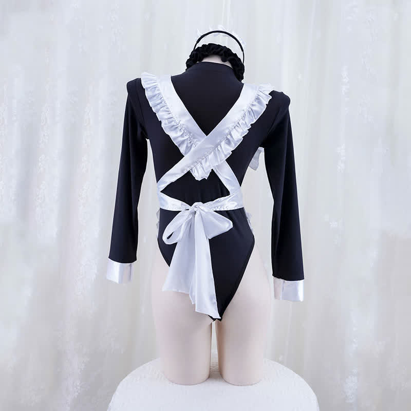 Cute Maid Hollow Out Sexy Jumpsuit Lingerie Set modakawa