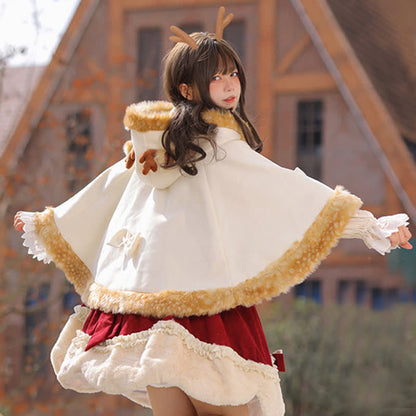 Cartoon Antler Plush Hooded Cloak Lolita Coat modakawa