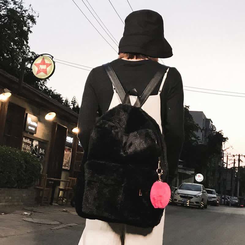 Velvet Love Heart Pattern Zipper Backpack modakawa