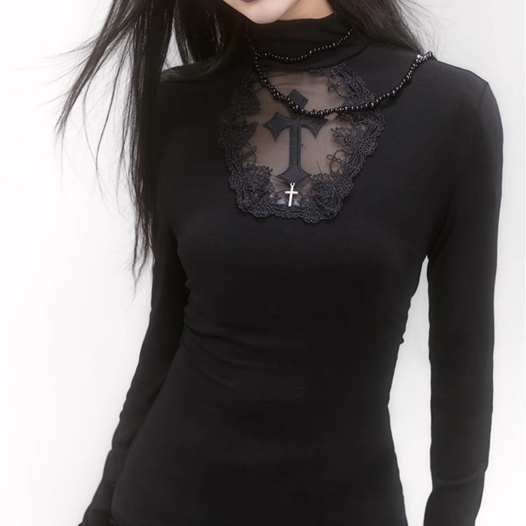 Gothic Hollow Out Fishnet Pentagram Top EgrilDoll