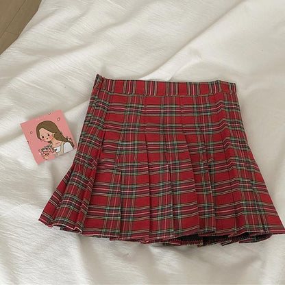 Cherry Embroidery Sweater Plaid Skirt Set Modakawa