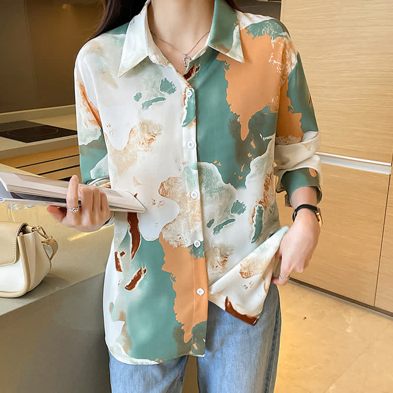 Sweet Colorblock Abstract Print Shirt Workwear modakawa