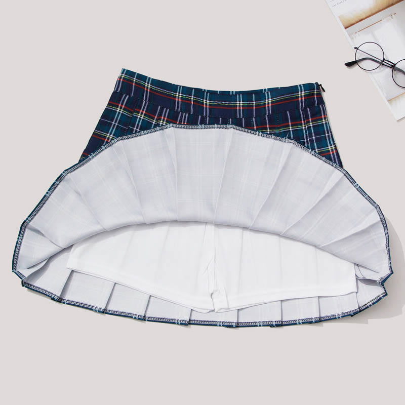 Plaid High Waist Casual Pleated Skirt modakawa