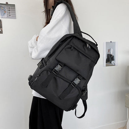 Casual Black Pure Color Casual Backpack modakawa