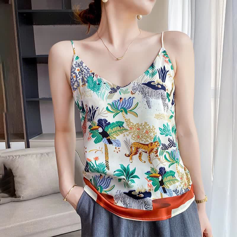 Vintage Animals Floral Satin Cami Top Workwear modakawa