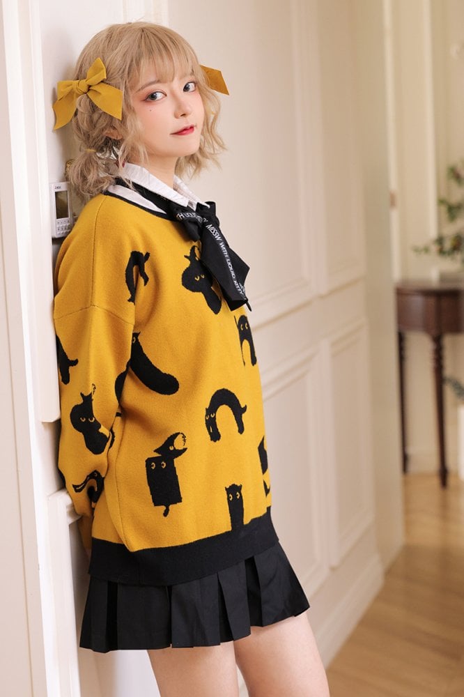 Halloween Black Cat Lolita Sweater with Tie mySite