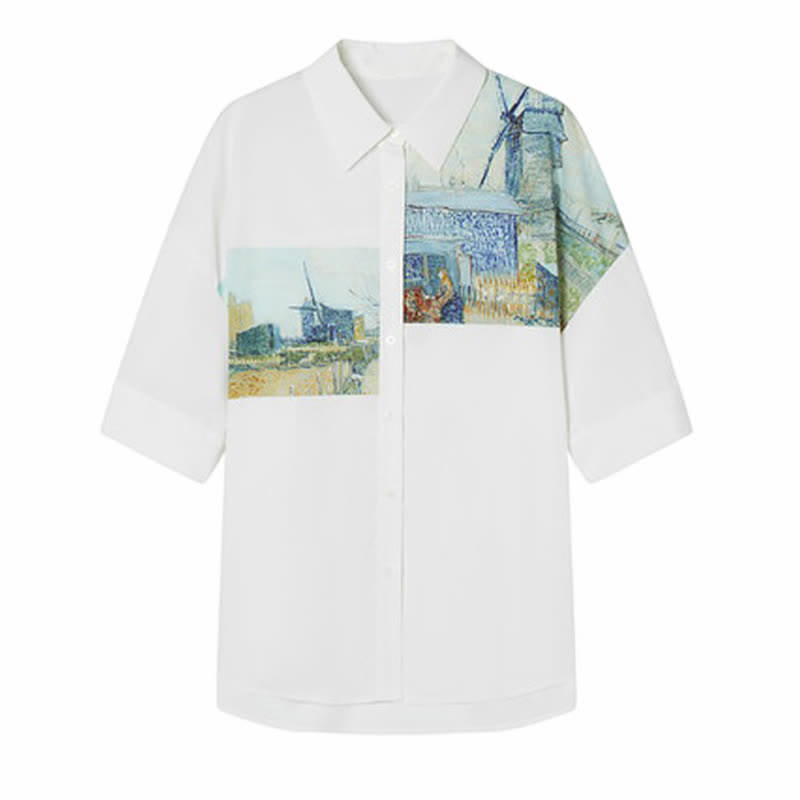 Vintage Painting Blue House Shirt modakawa