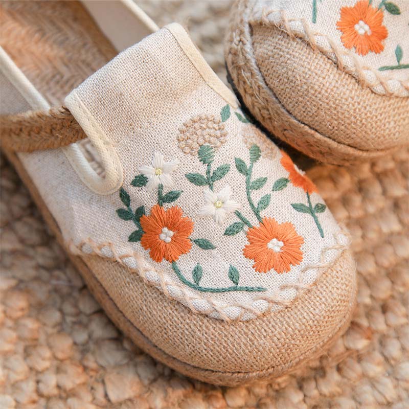 Vintage Floral Canvas Flats Shoes Modakawa