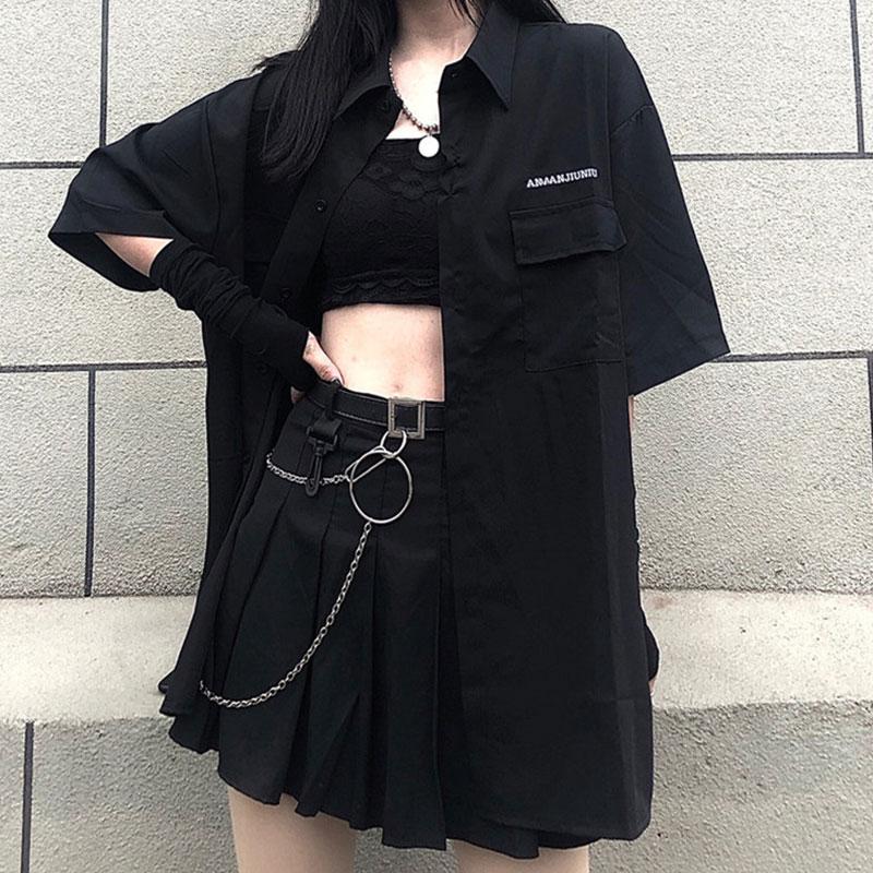 Black Dark Pocket T-Shirt Skirt Set Modakawa