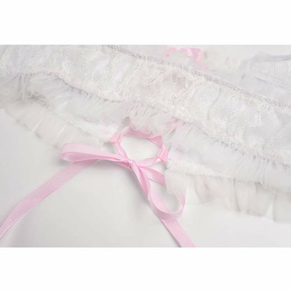 Sweet Halter Lace up Chiffon Maid Lingerie Set modakawa