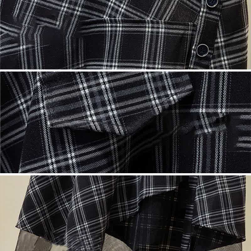 Plaid Shirt Button Front Tulle Skirt modakawa