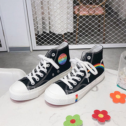 Stylish Rainbow Print High Top Canvas Shoes modakawa