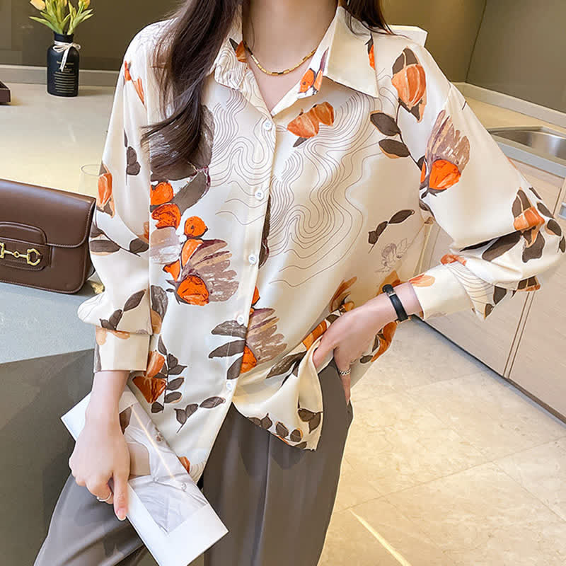 Abstract Ripple Print Chiffon Shirt Workwear modakawa