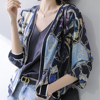 Retro Blue Bird Printed Shirt modakawa