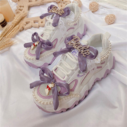 Sweet Purple Bow Lace Up Sneakers Modakawa