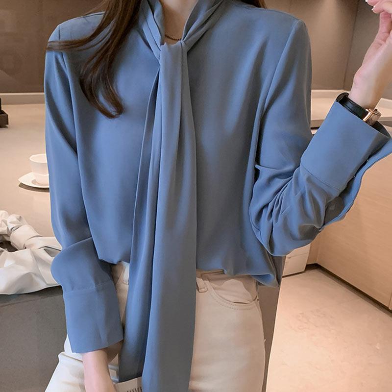 Elegant Stand-Up Collar Bow Loose Shirt Modakawa