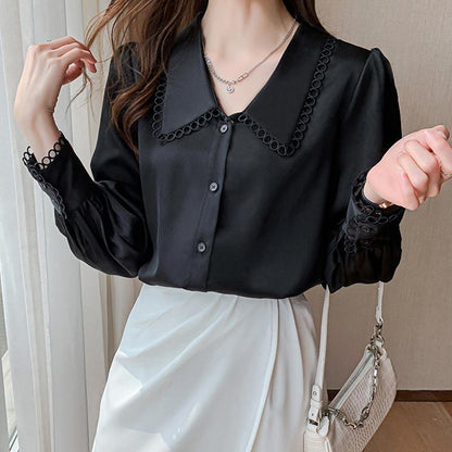 Elegant Hollow Out Lace Sleeve Shirt Modakawa