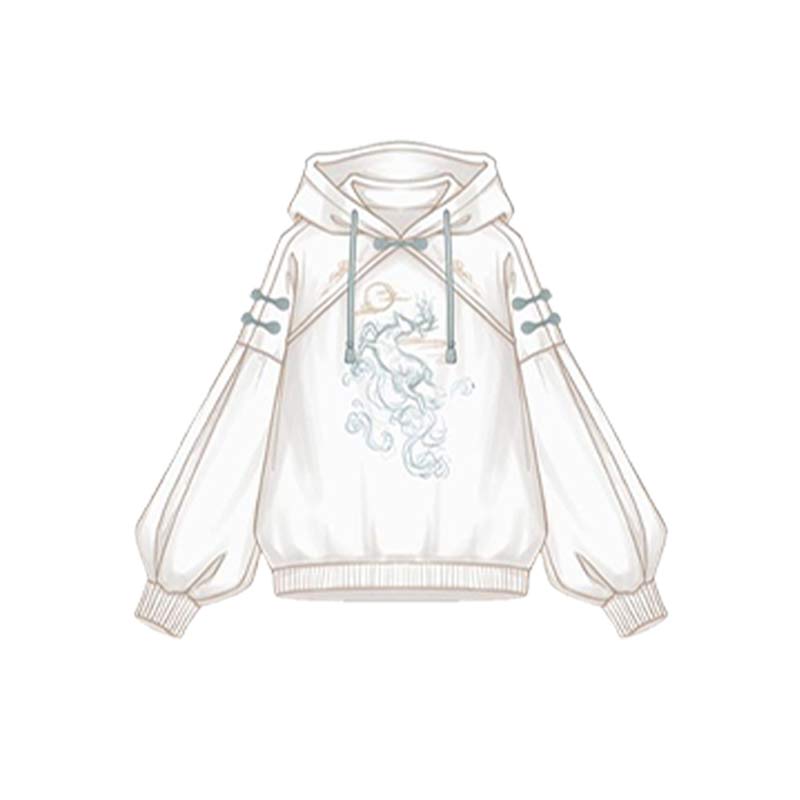 Couple Deer Embroidery Loose Hoodie Dress Modakawa