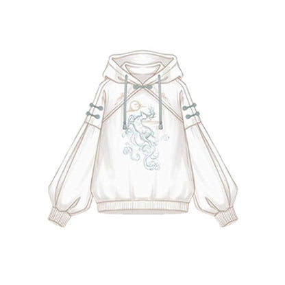 Couple Deer Embroidery Loose Hoodie Dress Modakawa