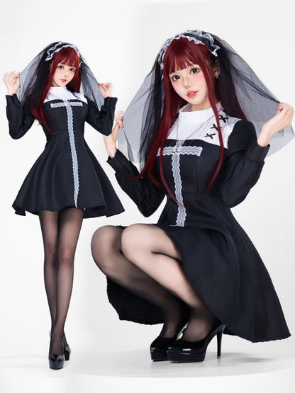 Halloween Gothic Nun Elegant Dress Costume mySite