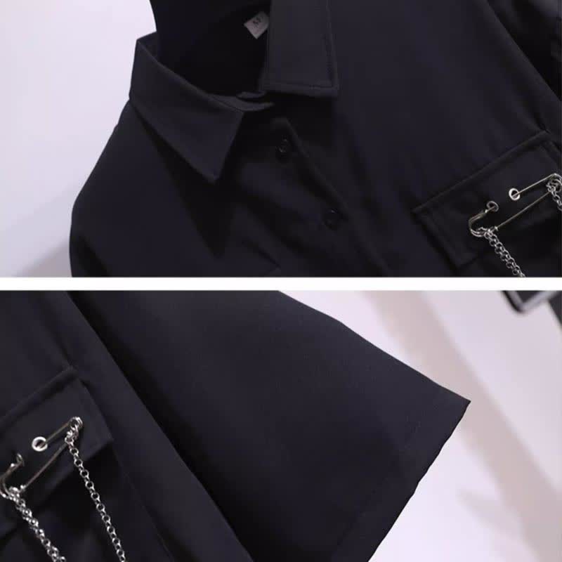 Chic Chain Pocketed Polo T-Shirt Casual Cargo Pants modakawa