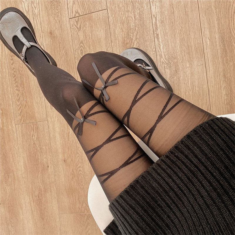 Lace Up Bow Knot Splice JK Stockings modakawa