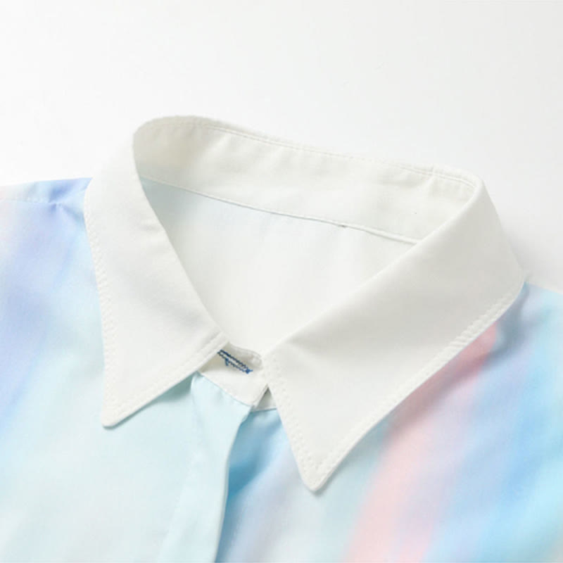 Colorblock Gradient Print Lapel Shirt modakawa