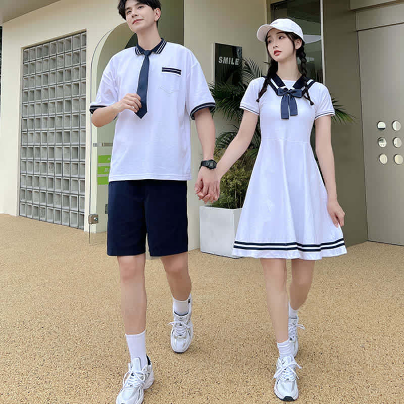 Cute Couple Sailor Collar Dress T-Shirt Shorts modakawa