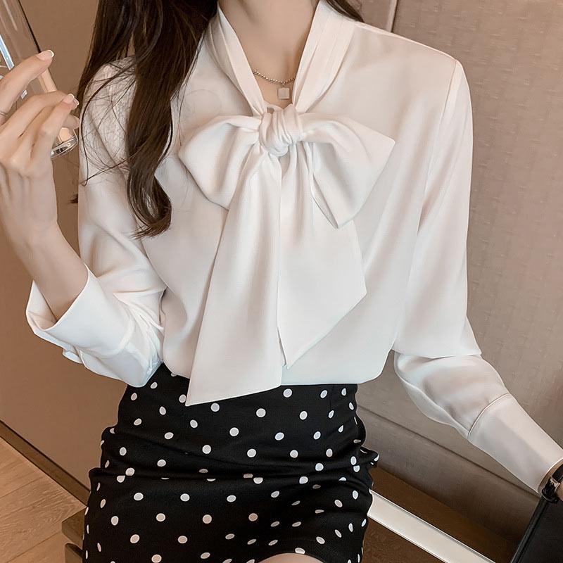 Elegant Stand-Up Collar Bow Loose Shirt Modakawa