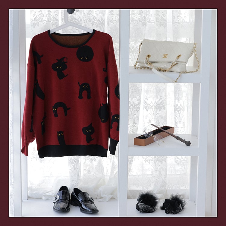 Halloween Black Cat Lolita Sweater with Tie mySite