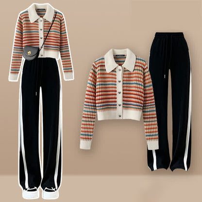 Colorful Stripe Rainbow Cardigan Casual Pants modakawa