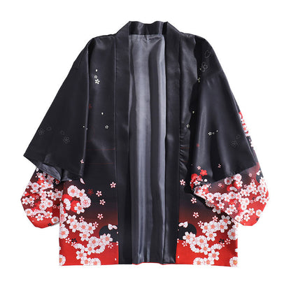 Fox Sakura Print Loose Cardigan Kimono Outerwear Modakawa