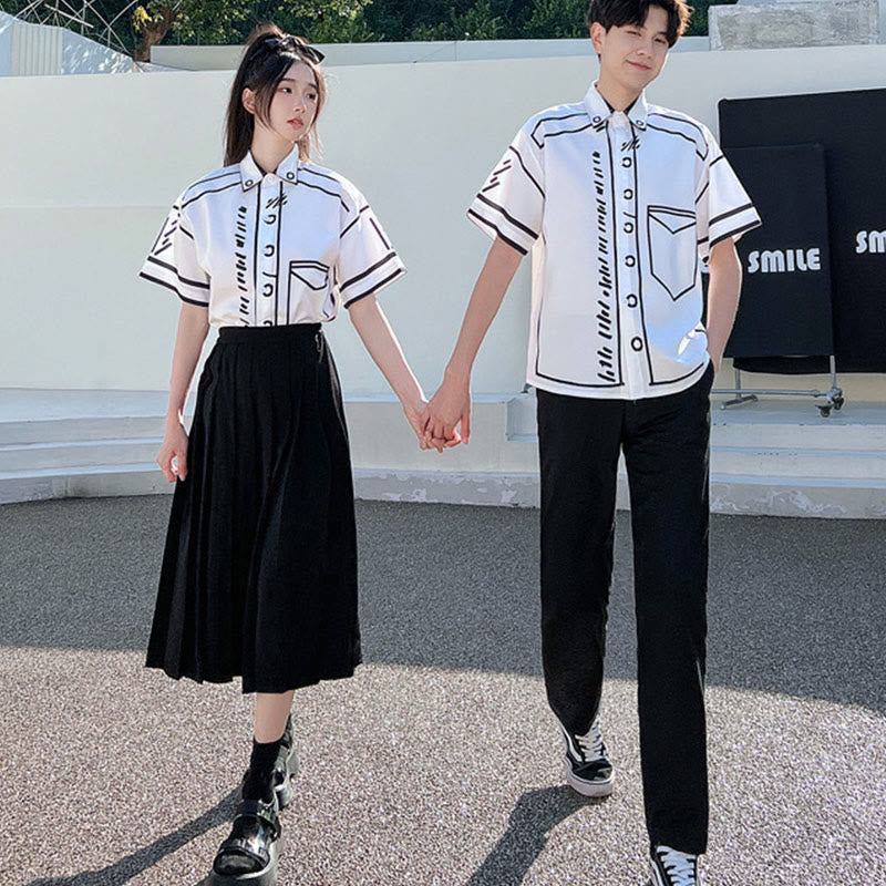 Couple Grafitti Print T-Shirt Skirt Pants modakawa