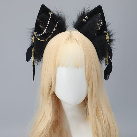 Black Snake Feather Wolf Ears Furry with Chain Headband modakawa