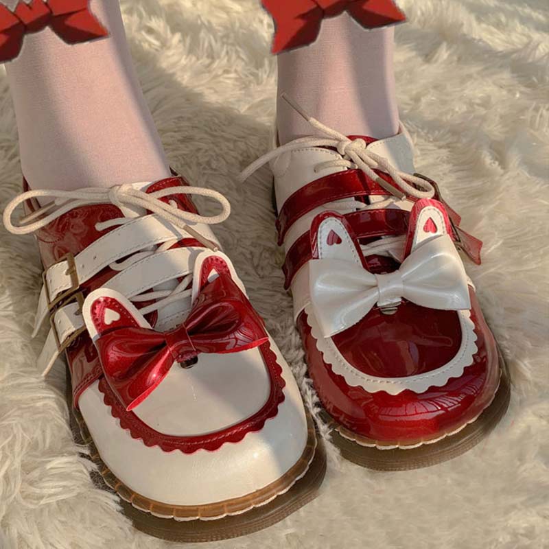 Sweat Lolita Bunny Bow-Knot Lace Up Shoes Modakawa