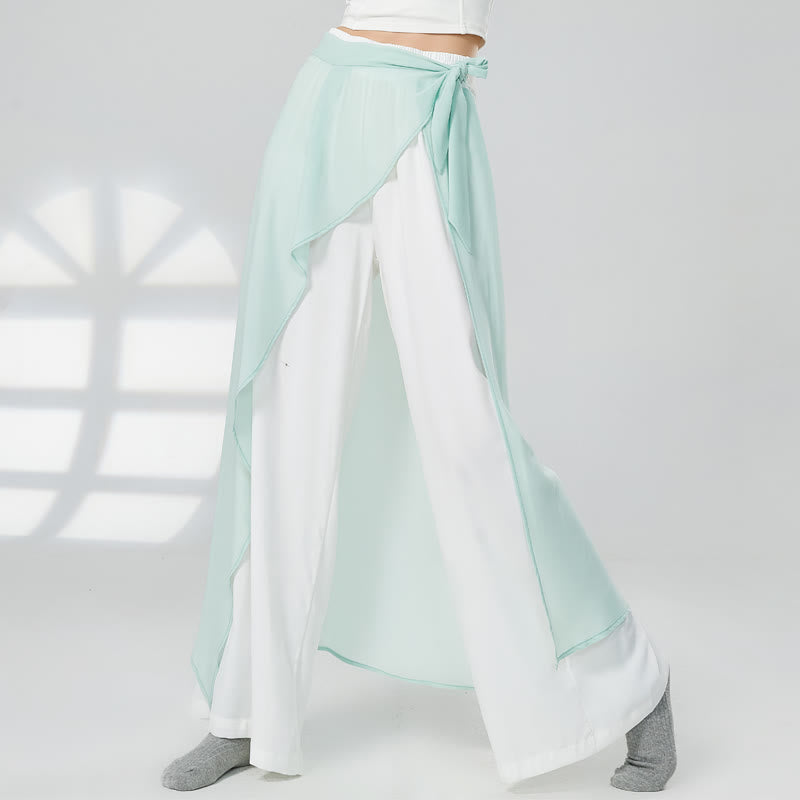 Vintage Blue Flowy Wide Leg Casual Pants modakawa